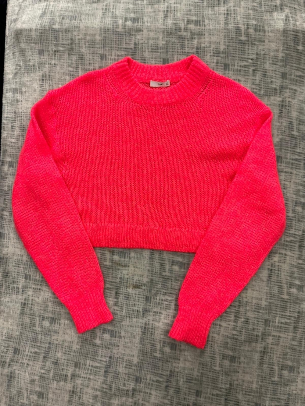 TNA Neon Pink Cropped Crewneck Sweater